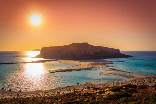 Splendido panorama della laguna di Balos al tramonto